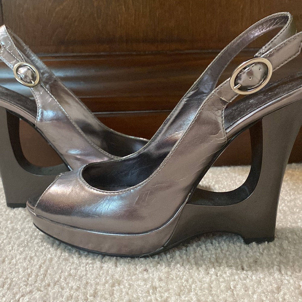 Bakers pewter heels  4 inch. Size 7 1/2